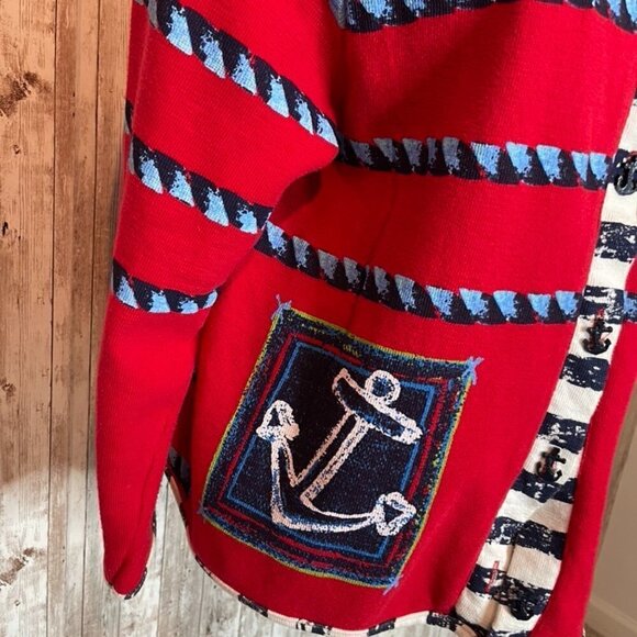 Sportelle Red & Blue Nautical Cardigan Sweater size Large - Picture 2 of 6